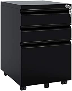 DEVAISE 3 Drawer Mobile File Cabinet with Lock, Metal Filing Cabinet for Legal/Letter/A4 Size, Fully Assembled Except Wheels, Black