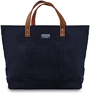 Hudson Durable Goods - Waxed Canvas Tote Bag with Leather Handles - Navy