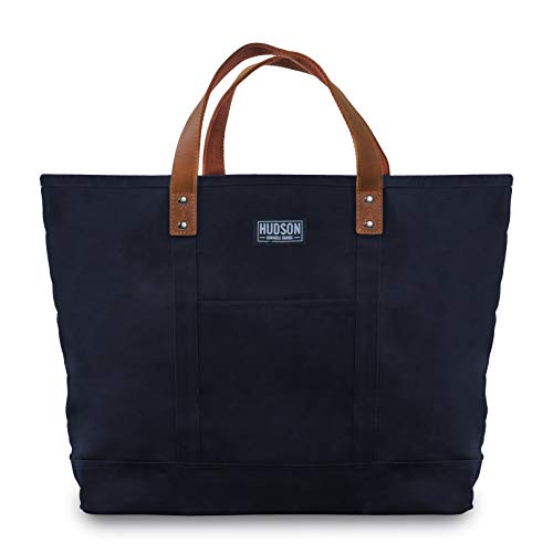 Hudson Durable Goods - Waxed Canvas Tote Bag with Leather Handles - Navy
