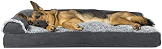 Furhaven Pet Dog Bed - Two-Tone Plush and Suede L Shaped Chaise Lounge Pillow Cushion Sofa-Style Living Room Corner Couch Pet Bed with Removable Cover for Dogs and Cats, Stone Gray, Jumbo