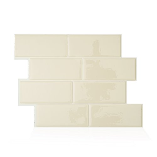 Smart Tiles Premium Authentic Peel and Stick Subway Style Backsplash Self-Adhesive Wall Tiles (4 Sheets of 11.5'' X 8.4'') for Kitchen Bathroom Laundry Room Metro Gallino Beige/Tan