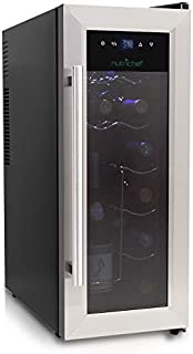 NutriChef 12 Bottle Thermoelectric Wine Cooler / Chiller | Counter Top Red And White Wine Cellar | FreeStanding Refrigerator, Quiet Operation Fridge | Stainless Steel