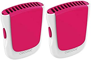 O2COOL Deluxe Necklace Fan | Battery Powered, Hands-Free Personal Cooling Fan w/Adjustable Lanyard, Table Top Stand + Wearable Clip (Raspberry (2 Pack))