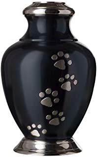 Best Friend Services Kennedy Paws Series Quality Pet Cremation Urn for Dogs and Cat Ashes, Small Size, Ebony with Pewter Paws and Chrome Trim