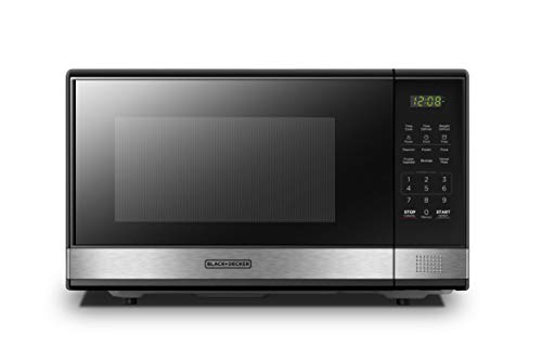 BLACK+DECKER EM031MB11 Digital Microwave Oven with Turntable Push-Button Door,Child Safety Lock,1000W,1.1cu.ft,Stainless Steel, 1.1 Cu.Ft