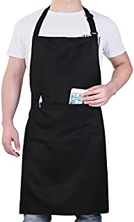 Will Well Adjustable Bib Aprons, Water Oil Stain Resistant Black Chef Cooking Kitchen Aprons with Pockets for Men Women (1 Pack)