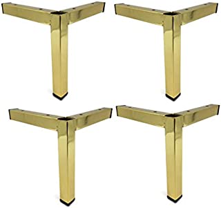 Stainless Steel Furniture Support Legs Square Tube Bracket Adjustable Cabinet Feet Gold/Silver Metal Legs 15cm High, Sofa, TV Cabinet, Bed Cabinet Feet,4 Pcs