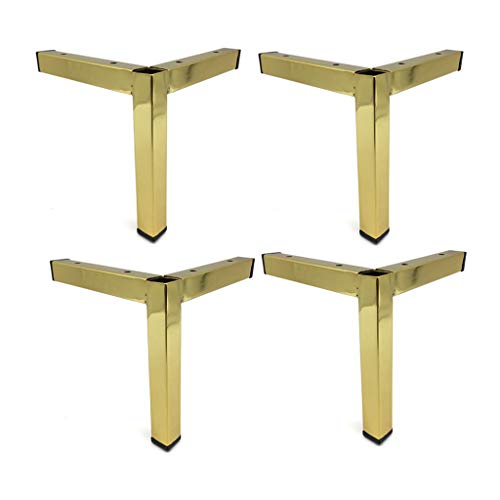 Stainless Steel Furniture Support Legs Square Tube Bracket Adjustable Cabinet Feet Gold/Silver Metal Legs 15cm High, Sofa, TV Cabinet, Bed Cabinet Feet,4 Pcs