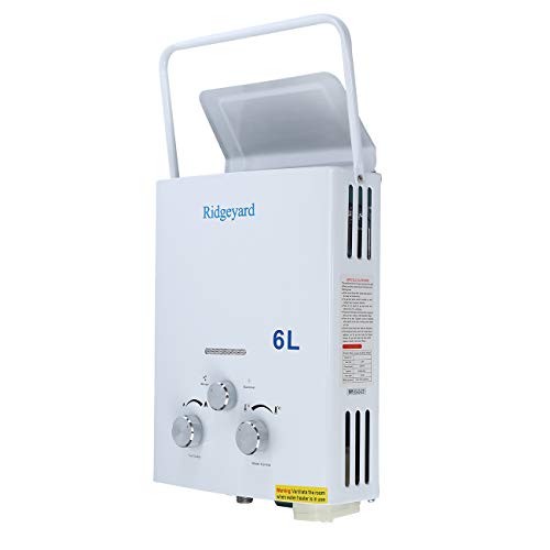 Ridgeyard 6L Portable Propane Gas Tankless Water Heater with Shower Head 6L for Cabins