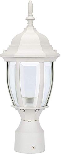 LIT-PaTH Outdoor Post Light Pole Lantern Lighting Fixture with One E26 Base Max 100W, Aluminum Housing Plus Glass, Matte White Finish