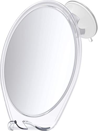 HoneyBull Shower Mirror for Shaving Fogless with Suction, Razor Holder & Swivel (White)