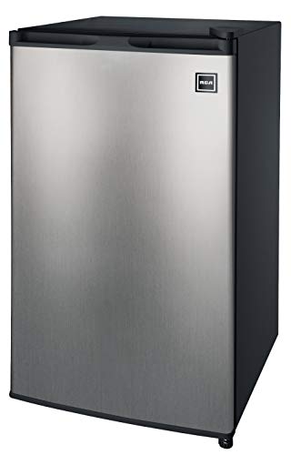 RCA RFR322-B 3.2 Cu Ft Single Door Mini Fridge with Freezer RFR322, Platinum, Stainless Steel