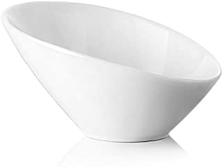 DOWAN Angled Serving Bowl Set of 2, Ceramic Slanted Bowls Angled Bowls, White Serving Bowls, Porcelain Serving Bowl Set, 2 Piece, 26 Ounce, White