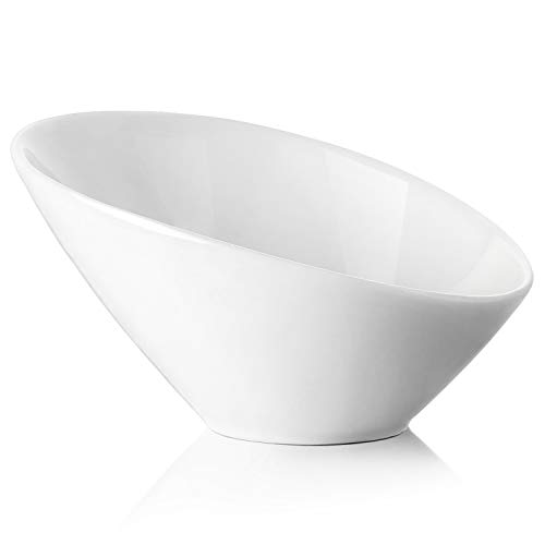 DOWAN Angled Serving Bowl Set of 2, Ceramic Slanted Bowls Angled Bowls, White Serving Bowls, Porcelain Serving Bowl Set, 2 Piece, 26 Ounce, White