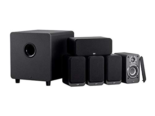 Monoprice HT-35 Premium 5.1-Channel Home Theater System - Charcoal, with Powered Subwoofer, Low Profile Speaker Grilles, Secure Mounting Option, Black (139357)