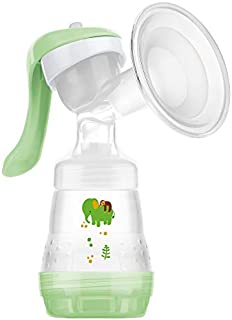 MAM Manual Breast Pump, Portable Breast Pump with Easy Start Anti-Colic Baby Bottle, 1Count, Green, One Size