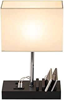 USB Table Lamp, Briever Multi-Functional Desk Lamp with 3 USB Charging Ports and Phone Charge Dock, Black Wood Charging Station and Organizer, Perfect Light for Bedroom,Guest Room,Living Room,Office