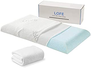 Lofe Gel Infused 2.5'' Thin Memory Foam Pillow for Stomach Sleepers - Hypoallergenic with Two Washable Bamboo Covers - Flat, Slim, Therapeutic and Ergonomic for Spinal Support and Improved Breathing