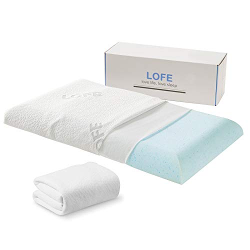 Lofe Gel Infused 2.5'' Thin Memory Foam Pillow for Stomach Sleepers - Hypoallergenic with Two Washable Bamboo Covers - Flat, Slim, Therapeutic and Ergonomic for Spinal Support and Improved Breathing