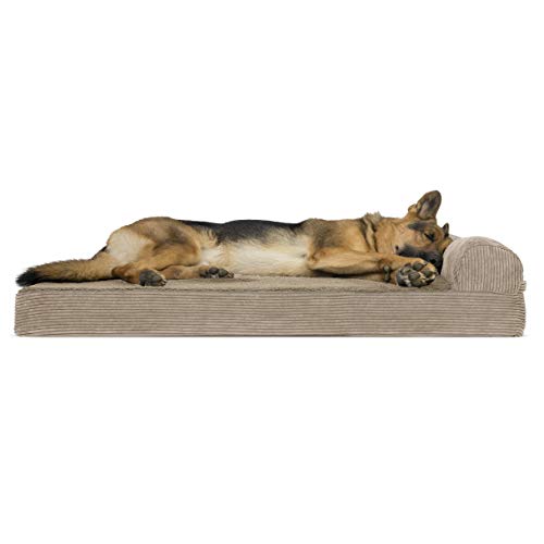 Furhaven Pet Dog Bed | Deluxe Orthopedic Faux Fleece & Corduroy Chaise Lounge Living Room Couch Pet Bed w/ Removable Cover for Dogs & Cats, Sandstone, Jumbo