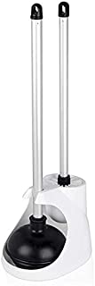 Neiko 60167A Toilet Plunger and Brush Combo Caddy Set, Aluminum Handles | White Canister Base