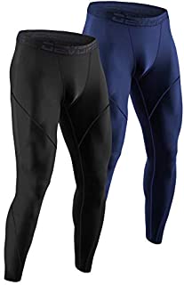 DEVOPS Men's Thermal Compression Pants, Athletic Leggings Base Layer Bottoms (2 Pack) (Large, Black/Navy)