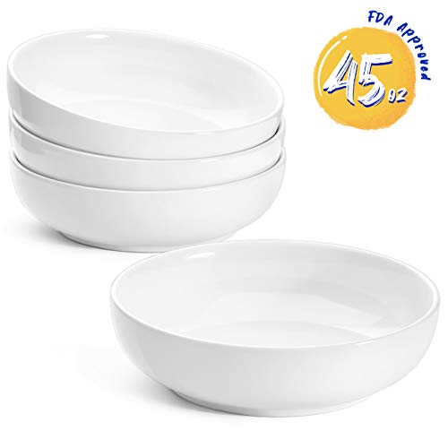 LE TAUCI Pasta Bowls Ceramic Salad Bowl, Large Serving Bowl Set 45 Ounce - Set of 4, White