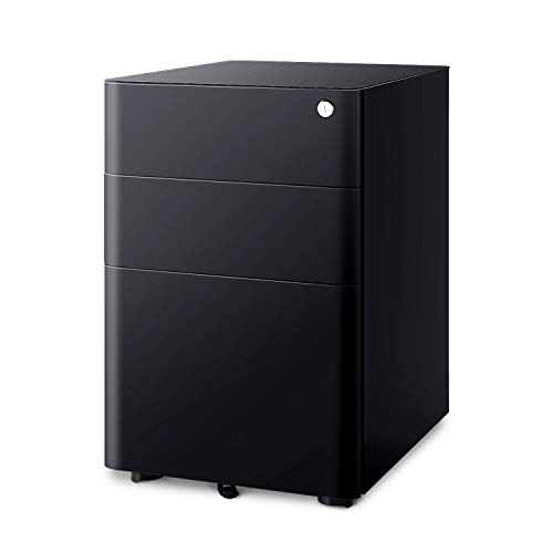 DEVAISE 3-Drawer Locking File Cabinet, Fully Assembled Except Casters, Legal/Letter Size, Black