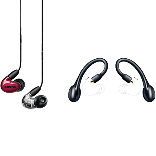 Shure AONIC 5 Wired & Wireless Earphone Bundle, Sound Isolating Earbuds, Hi-Def Sound, Three Drivers, Detachable Cable & Wireless Bluetooth Adapter, Compatible with Apple & Android Devices - Red/Clear