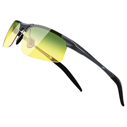 SUNGAIT HD Night Vision Polarized Sunglasses Anti Glare for Night Driving(Gunmetal Frame/Day&Night) 8177QKRY