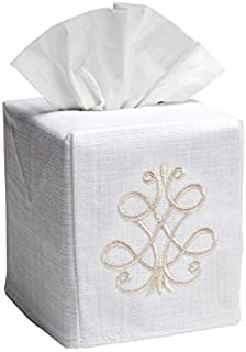 Jacaranda Living Linen/Cotton Tissue Box Cover, French Scroll, Beige