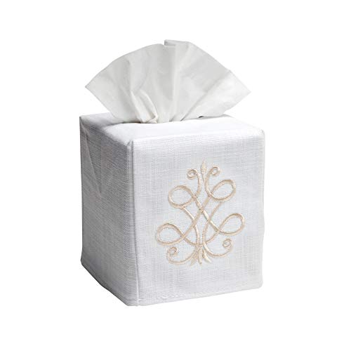 Jacaranda Living Linen/Cotton Tissue Box Cover, French Scroll, Beige