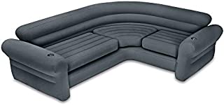 Intex 68575VM Inflatable Indoor Corner Couch Sectional with Cupholders, Gray