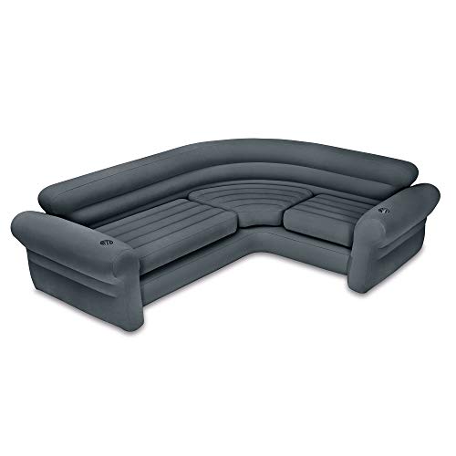 Intex 68575VM Inflatable Indoor Corner Couch Sectional with Cupholders, Gray