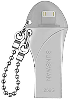 USB Flash Drive 256GB for iPhone Thumb Dirves Photo Stick USB3.0 External Drive Memory Stick Sunswan Compatible iPhone iPad iOS Mac USB C Android and Computer (Silver256gb-BYG)