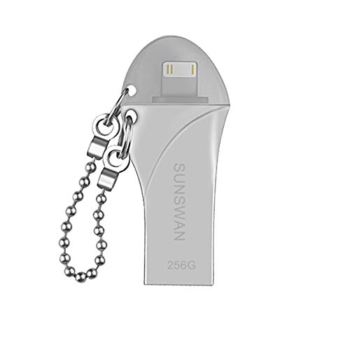 USB Flash Drive 256GB for iPhone Thumb Dirves Photo Stick USB3.0 External Drive Memory Stick Sunswan Compatible iPhone iPad iOS Mac USB C Android and Computer (Silver256gb-BYG)