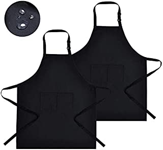 APRONPANDA Adjustable Bib Aprons, Waterproof Oil Stain Resistant Black Chef Cooking Kitchen Aprons with 2 Pockets for Men Women (2 Pack)