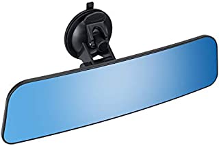 12'' Large Anti Glare Rear View Mirror with Suction Cup, Stick on Universal Frameless Inside Rearview Blue Mirror with Parabolic Wide Angle Mounted on Windshield for Car Marine Auto Boat Truck SUV Van