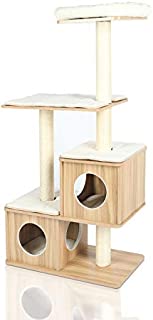 LAZY BUDDY Cat Tree, 54 Wooden Modern Cat Tower, 4 Levels for Cat's Activity, Cat Furniture with Removable and Washable Mats for Kittens, Large Cats and Pets (Small)