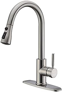 WEWE Single Handle High Arc Brushed Nickel Pull Out Kitchen Faucet,Single Level Stainless Steel Kitchen Sink Faucets with Pull Down Sprayer