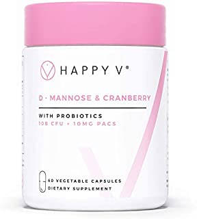 Happy V - Only Patented D-Mannose + Vaginal Probiotics & Cranberry Pills for Women - 3-in-1 Urinary Tract Infection Treatment for Women - UT & Bladder Cleanse & Total Urinary Pain Relief - Vegan Caps