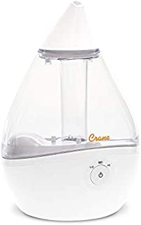Crane Droplet Ultrasonic Cool Mist Humidifier, Filter Free, 0.5 Gallon with Optional Vapor Pad Slot, 3 Speed Output Settings, Clear and White
