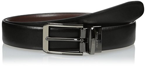 Perry Ellis Men's Perry Ellis Portfolio Men's 2 - Tone Matte and Shine Buckle Reversible Belt, Black/brown, 34