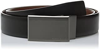 PERRY ELLIS Men's Portfolio Reversible Patterned Plaque Belt, Black/Brown, 36