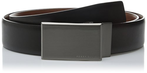 PERRY ELLIS Men's Portfolio Reversible Patterned Plaque Belt, Black/Brown, 36