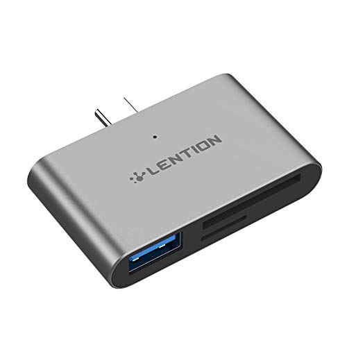 LENTION USB C to SD/Micro SD Card Reader with USB 3.0 Adapter Compatible 2020-2016 MacBook Pro, MacBook 12, New iPad Pro/Mac Air, New Surface, Chromebook, Phone/Tablet, More (CB-CS15, Space Gray)