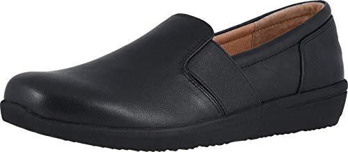 Vionic Women's Magnolia Gianna Leather Slip On Flats - Ladies Walking Shoes with Concealed Orthotic Arch Support Black 11 M US