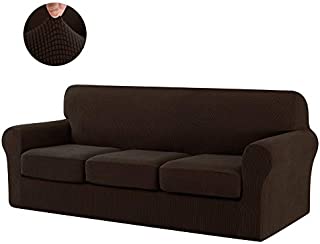 CHUN YI Stretch Sofa Slipcover Separate Cushion Couch Cover, Armchair Loveseat Replacement Coat for Ektorp Universal Sleeper, Checks Spandex Jacquard Fabric (Large,Chocolate)