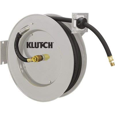 Klutch Auto Rewind Air Hose Reel - With 1/2in. x 50ft. Rubber Hose, Max. 300 PSI