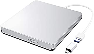 TOPELEK External DVD Drive for Laptop, USB 3.0 and Type-C CD/DVD Portable Player ROM RM Reader Writer Compatible with Windows XP/7/8/Vista/10 Linux Mac  Silver